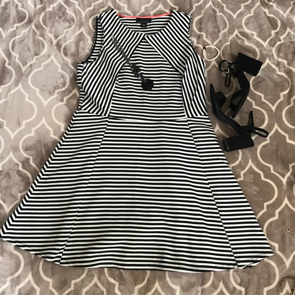 Attention XL Black and White Striped Dress